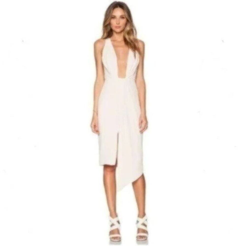 NWT Nicholas Deep V Crepe Gathered Dress Pink Size 6